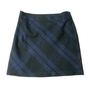 Ann Taylor Loft Skirt Women's Size 6 Blue Black Tartan Plaid Mini Lined Side Zip